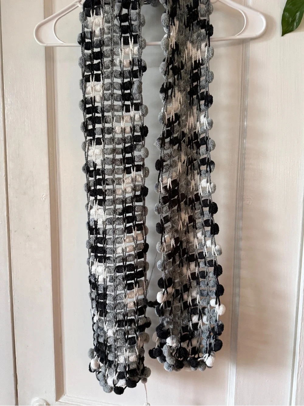 Handcrafted Black & Gray Pom Knit Scarf - Unbranded